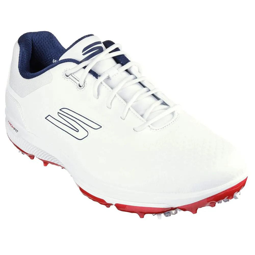 Skechers Go Golf Pro 6 Spiked Waterproof Shoes - White/Navy/Red Break Boundaries Command Attention