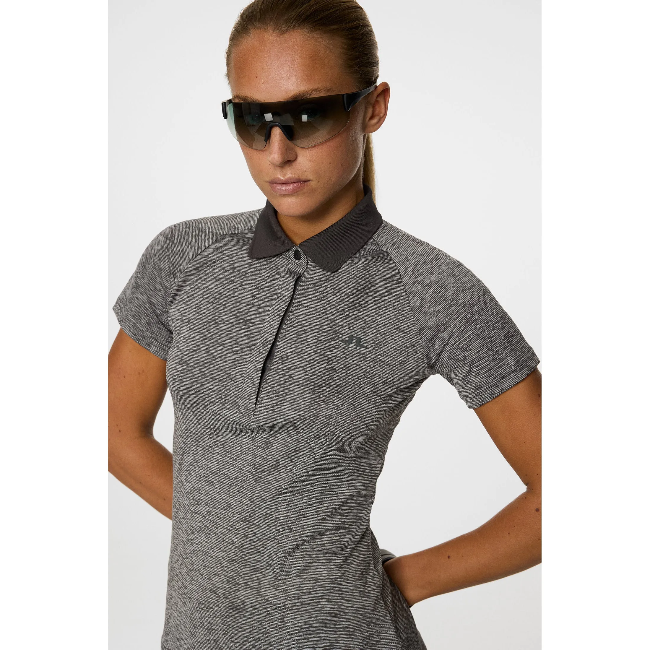 J.Lindeberg Women'S Minnie Golf Polo Shirt - Dark Grey Melange Walk with Power Independence Day Sale