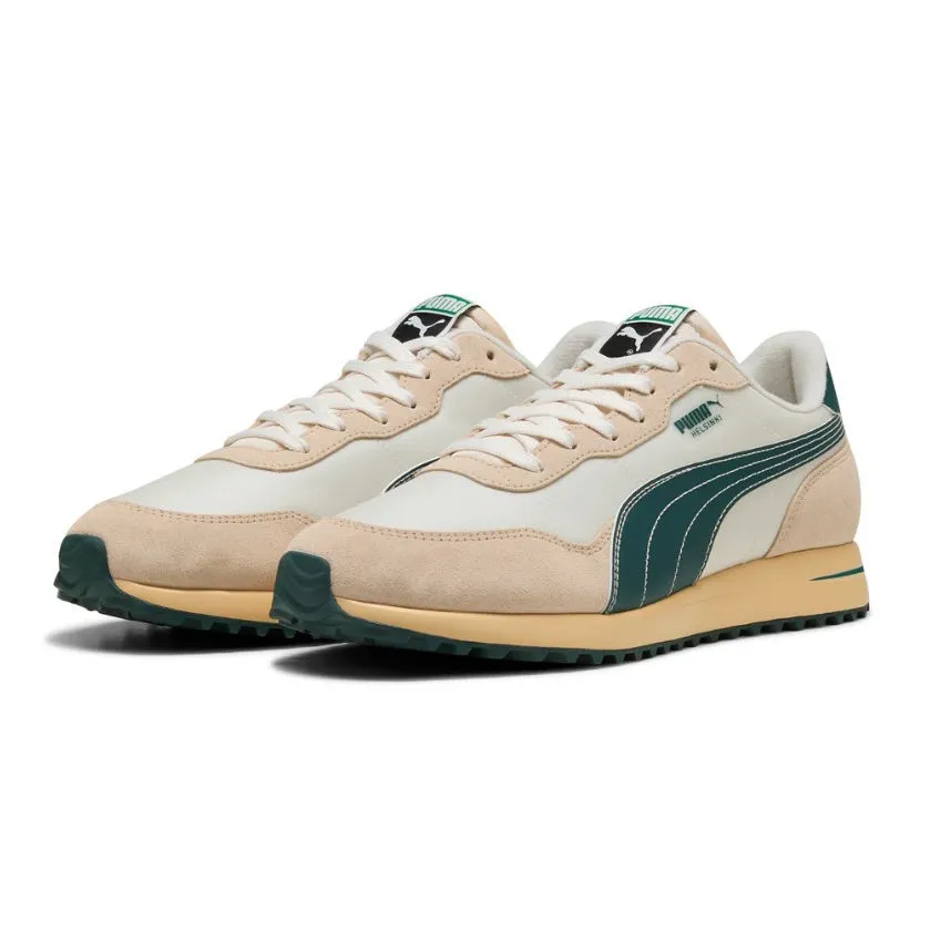Be Unstoppable Empower Your Journey Puma Helsinki G Spikeless Golf Shoes - Frosted Ivory/Green Terrain/Light Straw