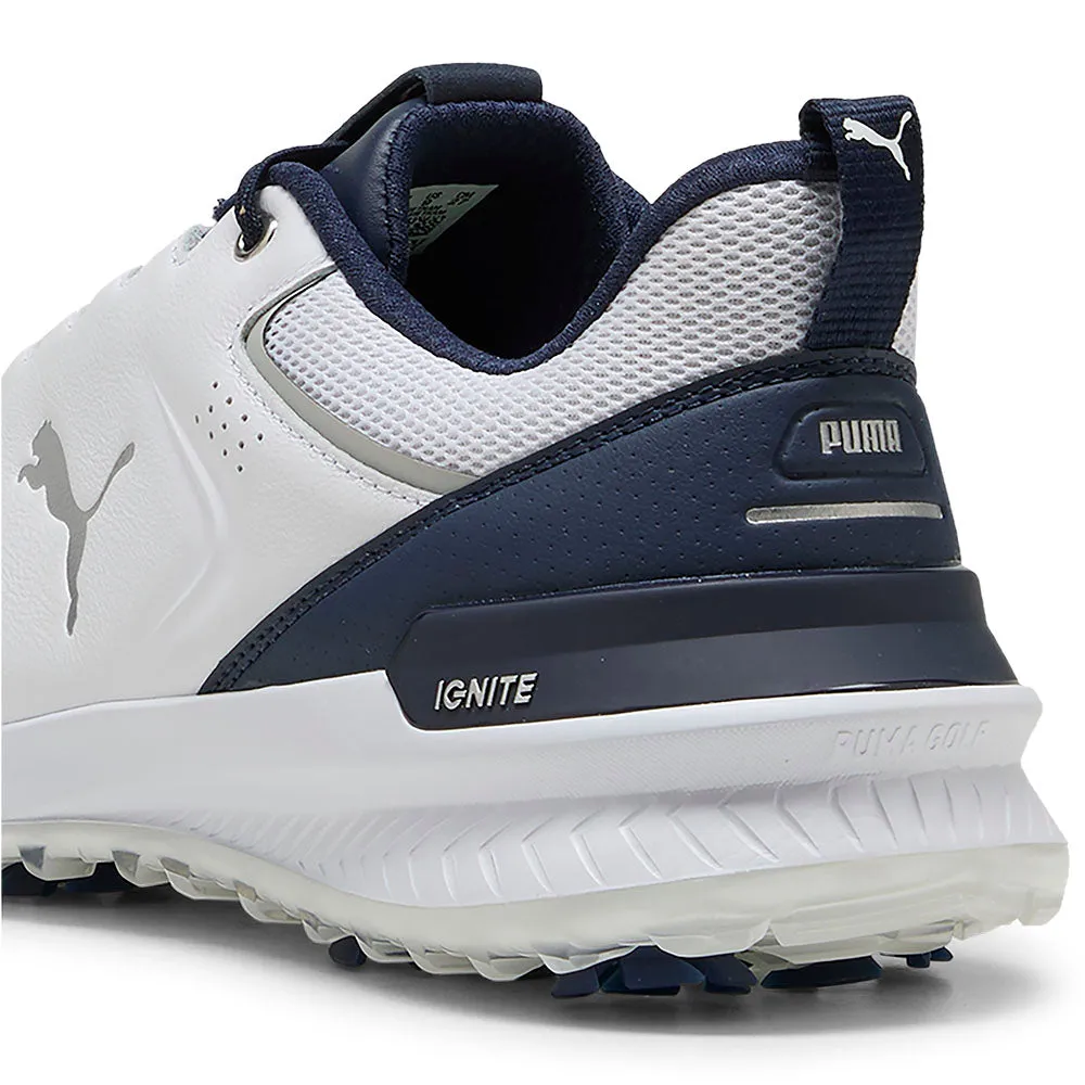 Gear Up and Go Puma Ignite Innovate Leather Spiked Waterproof Shoes - White/Deep Navy
