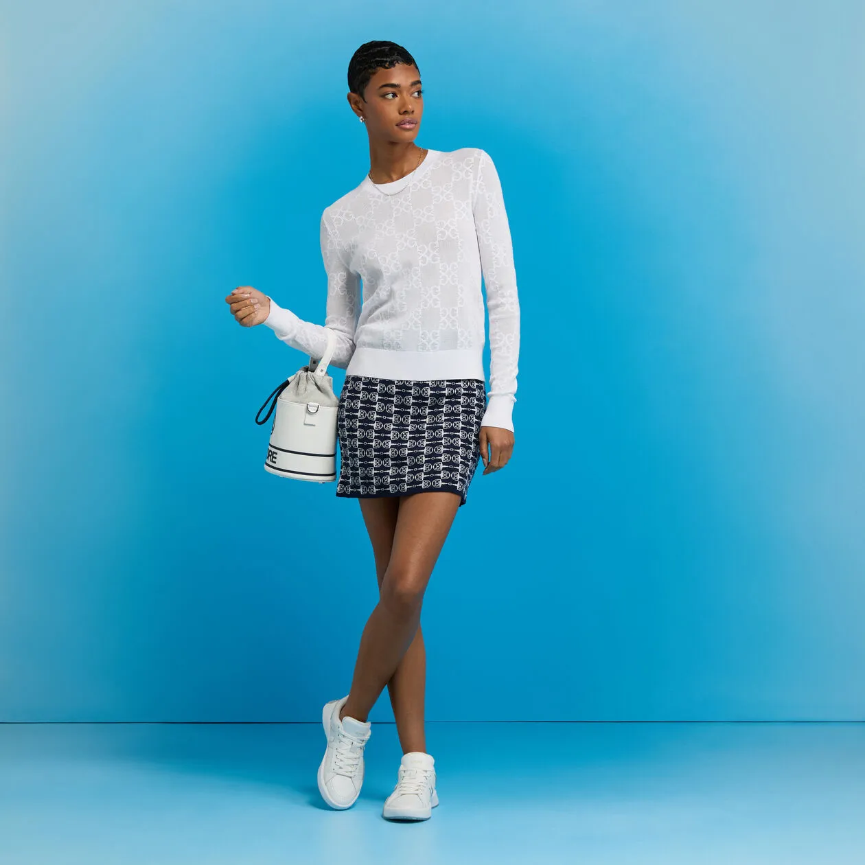 Black Friday Exclusive G/Fore Women'S Pointelle G Crewneck Golf Sweater - Snow