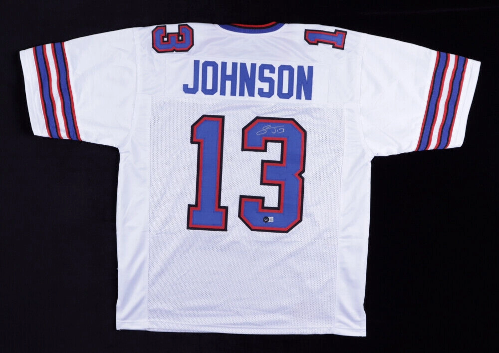 Stevie Johnson Signed Bills White Home Jersey (Beckett COA) Buffalo WR 2008?C2016