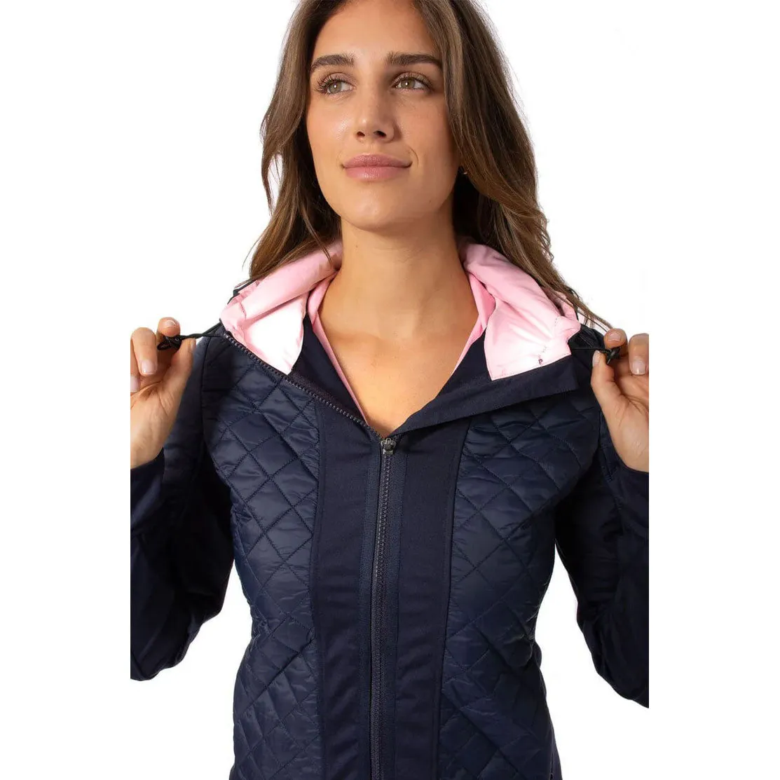 Golftini Women'S Hooded Wind Breaker Jacket - Navy/Light Pink Clearance Sale