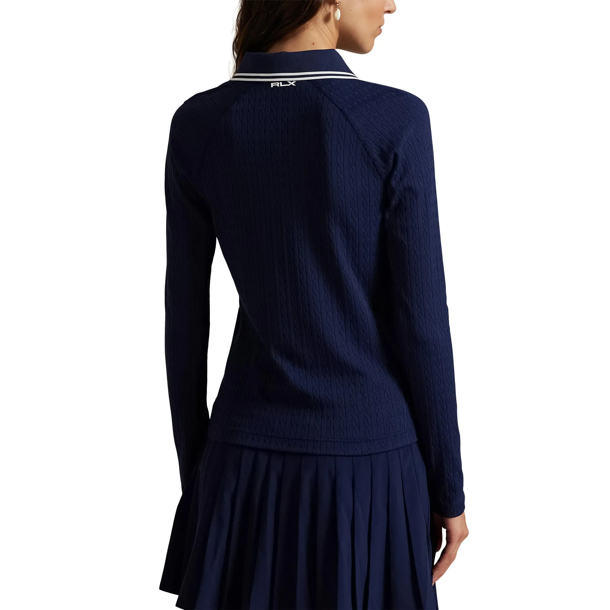 Rlx Ralph Lauren Women'S Stretch Active Cable Half Zip Pullover - Refined Navy/Ceramic White Multi Fuel Your Fire