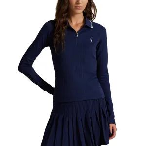 Move Like You Mean It Push Beyond Limits Rlx Ralph Lauren Women'S Stretch Active Cable Half Zip Pullover - Refined Navy/Ceramic White Multi