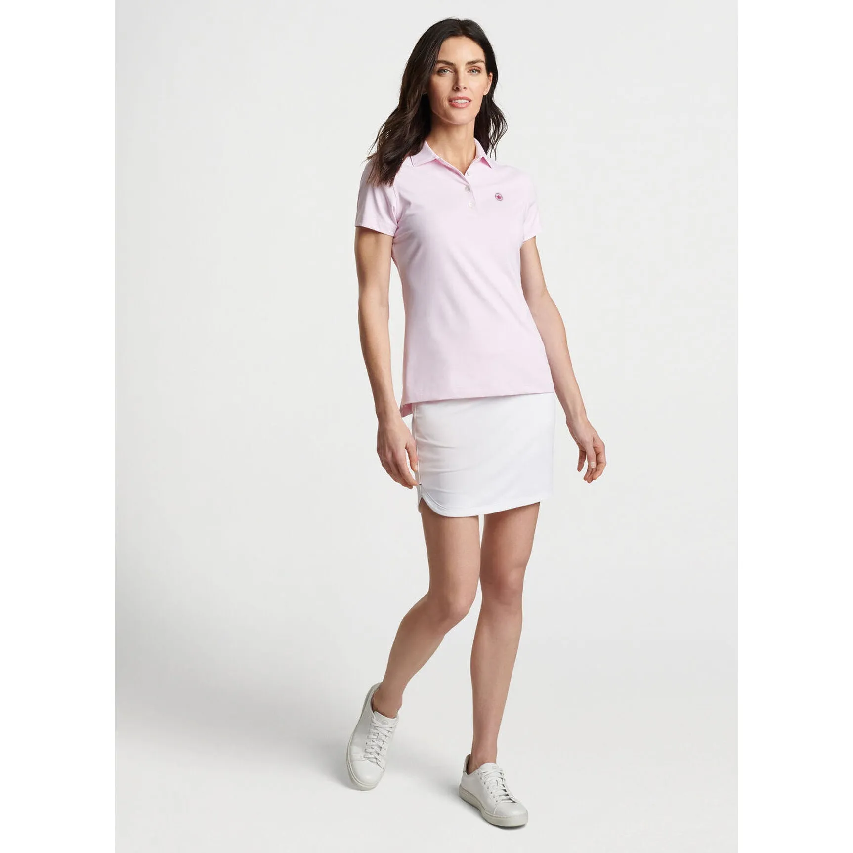 Unapologetically You Peter Millar Women'S Jubilee Performance Stretch Jersey Golf Shirt - Palmer Pink/White