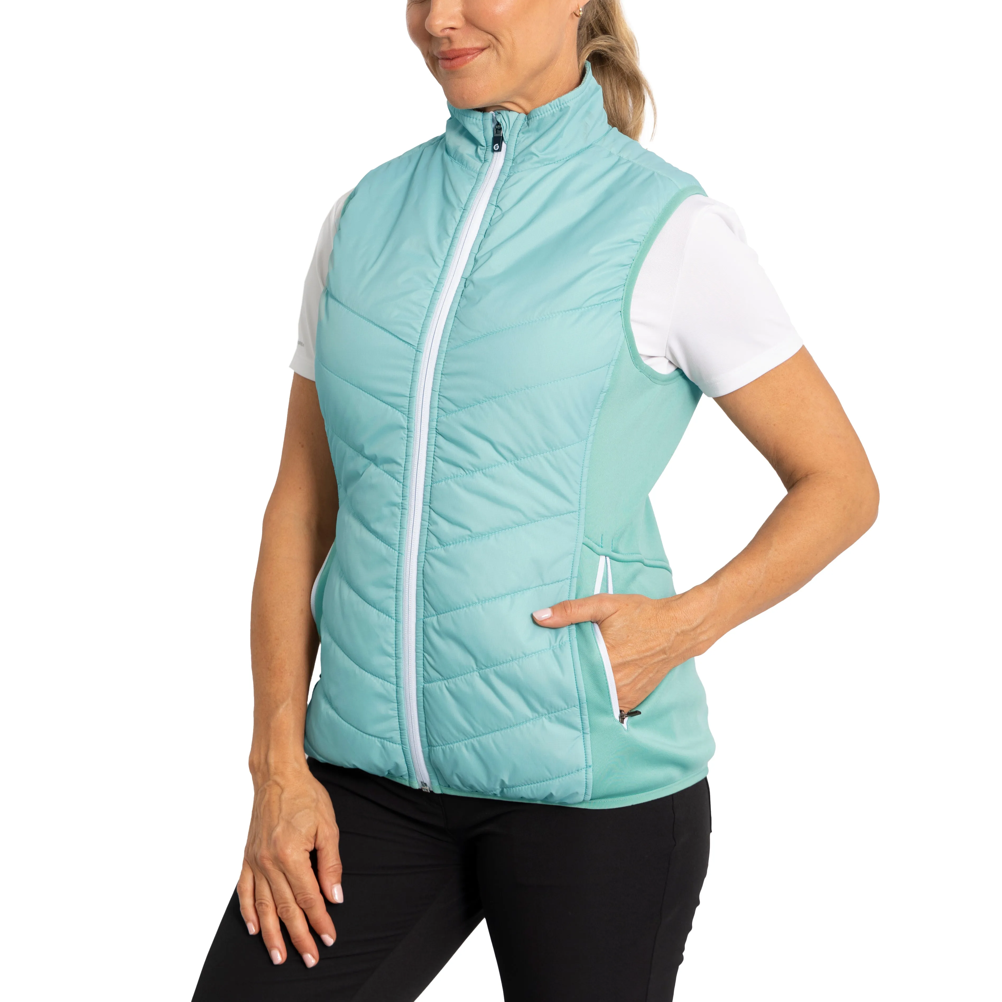 Sunderland Women'S Tania Padded Stretch Panel Performance Golf Gilet - Mint Stay in Motion Confidence Starts Here