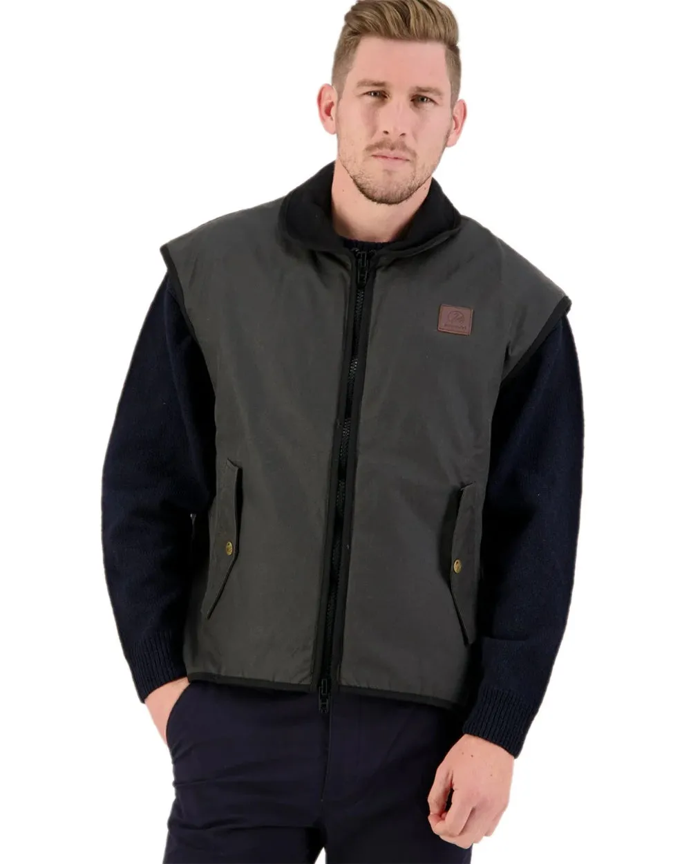 Swanndri Mens Foxton Oilskin Vest with Wool Lining Waxed Cotton Shell Jackets