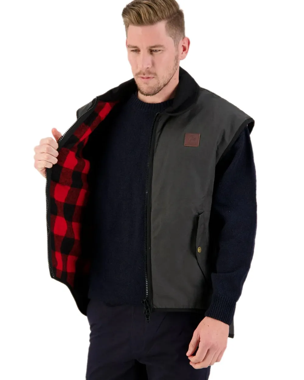 Swanndri Mens Foxton Oilskin Vest with Wool Lining Waxed Outdoor Jackets