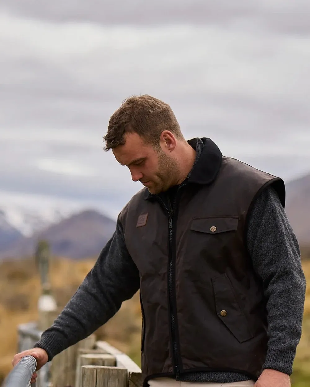 Swanndri Mens Foxton Oilskin Vest with Wool Lining Waxed Outdoor Jackets