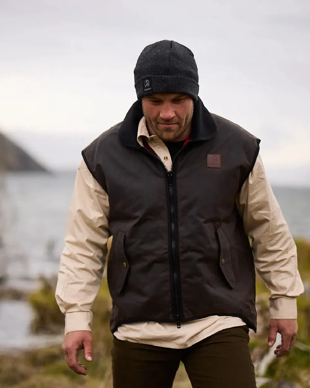 Swanndri Mens Foxton Oilskin Vest with Wool Lining Waxed Outdoor Jackets