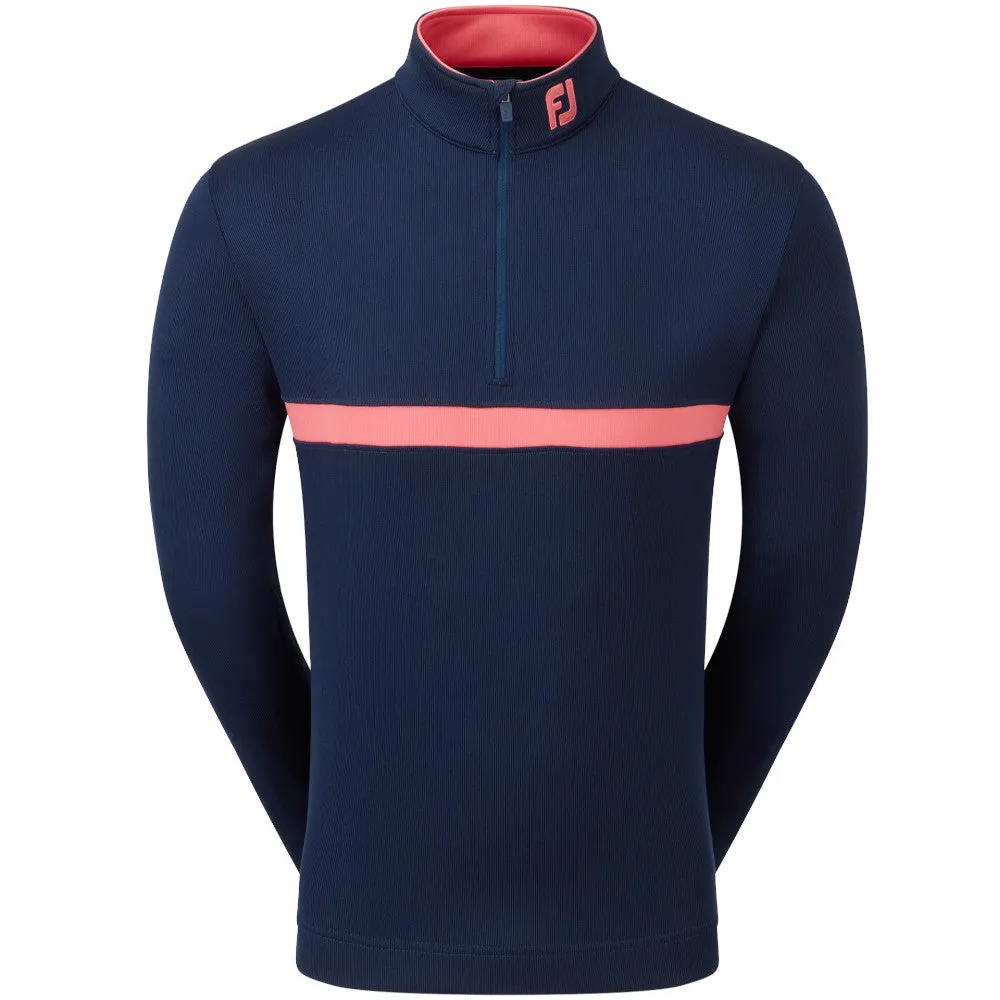 Made to Move Redefine Classic Footjoy Inset Stripe Chillout Pullover - Navy/Coral Red