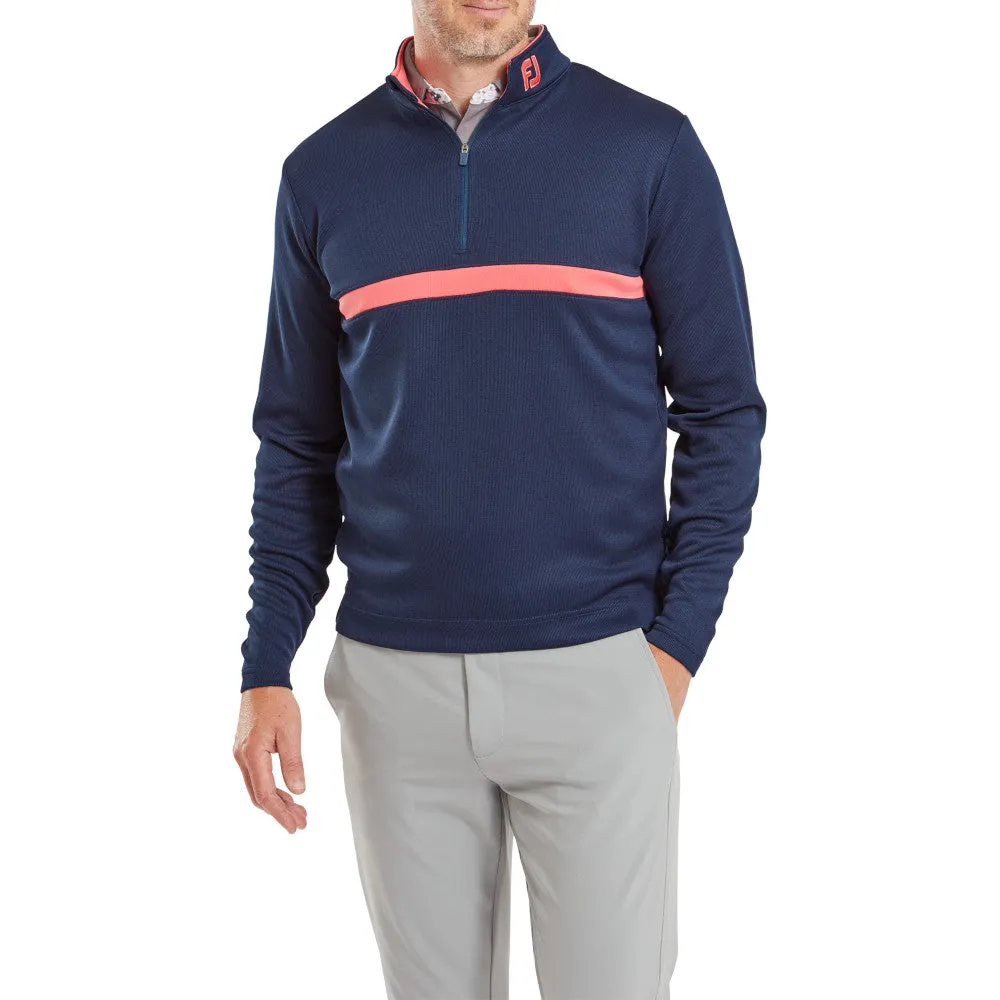 Stay in Motion Affordable Footjoy Inset Stripe Chillout Pullover - Navy/Coral Red