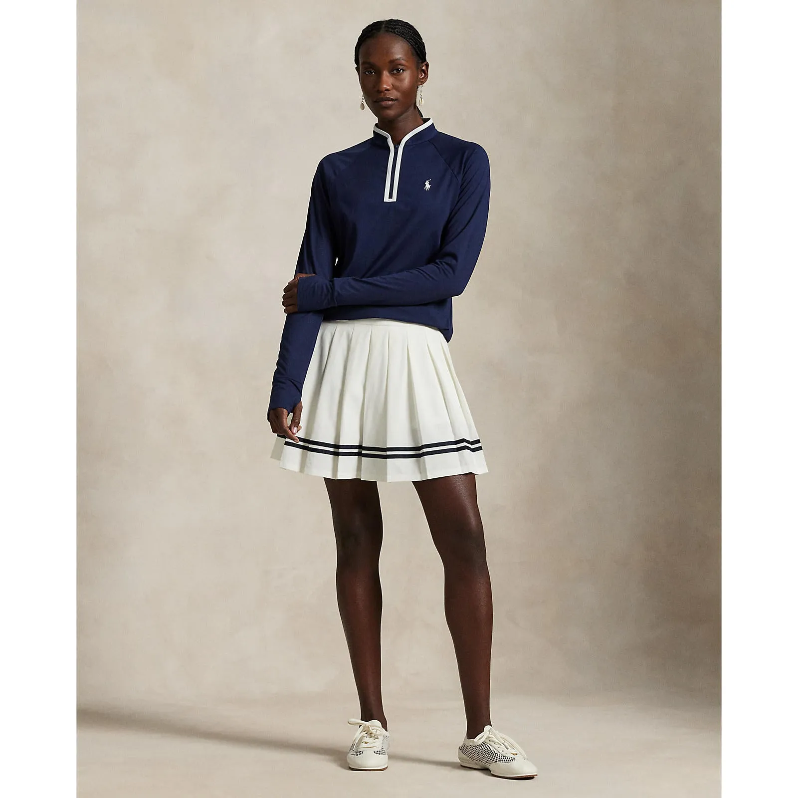 Rlx Ralph Lauren Women'S Stretch Jersey Quarter-Zip Pullover - Refined Navy/White Stride with Confidence
