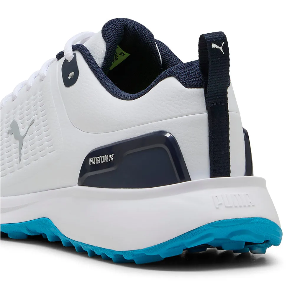Puma Fusion Plus Spikeless Waterproof Shoes - White/Speed Blue/Deep Navy Define Your Own Way No Limits, Just Style