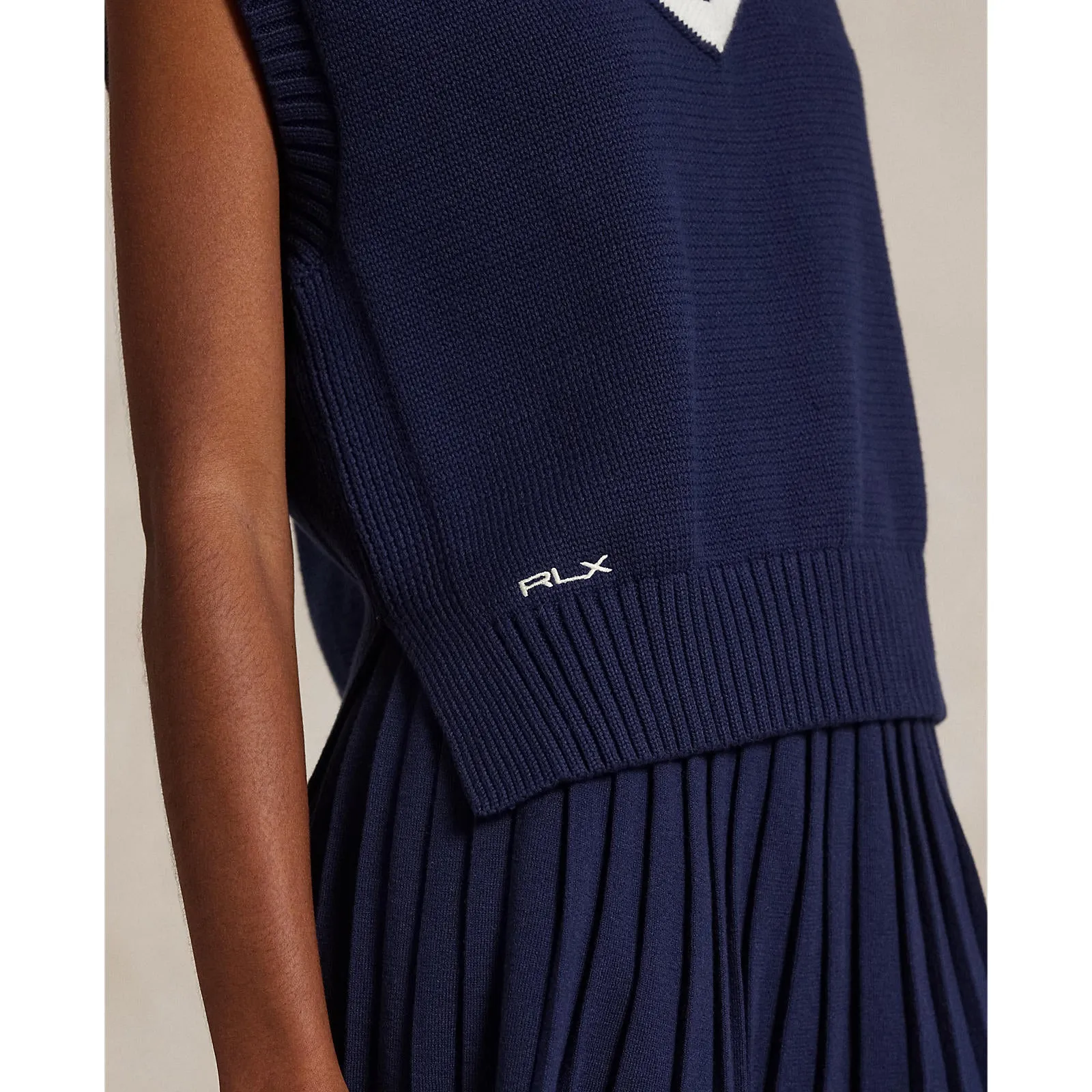 Rlx Ralph Lauren Women'S Cotton V Neck Sleeveless Sweater Vest - Refined Navy/Ceramic White Dare to Lead