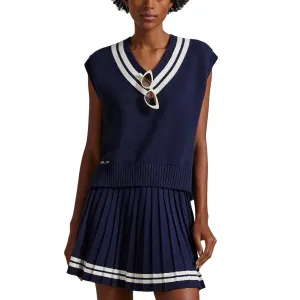 Power Every Step Rlx Ralph Lauren Women'S Cotton V Neck Sleeveless Sweater Vest - Refined Navy/Ceramic White