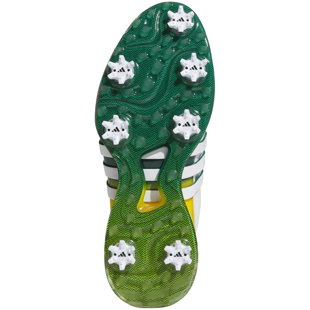 Adidas Tour360 24 Spiked Waterproof Shoes - White/Collegiate Green/Yellow Walk with Purpose Unapologetically You