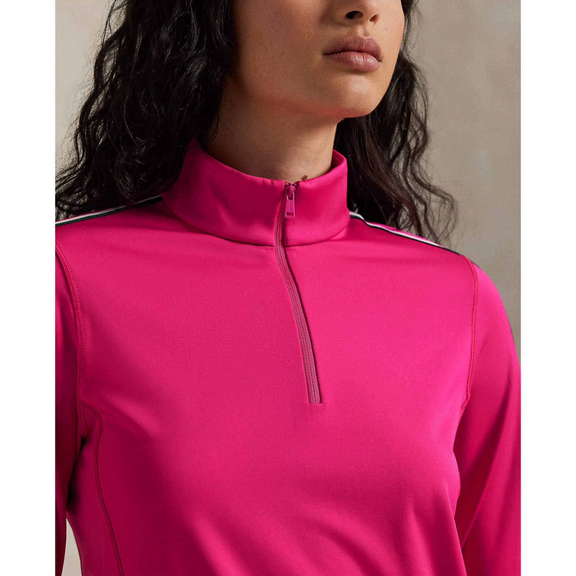 Rlx Ralph Lauren Women'S Power Stretch Half Zip Golf Pullover - Currant/Ceramic White/Hunter Green Command Attention Special Offer