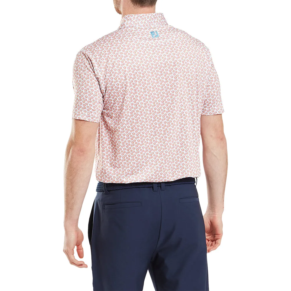 Footjoy Floral Sketch Print Lisle Polo Shirt - Orange/White Built for the Bold
