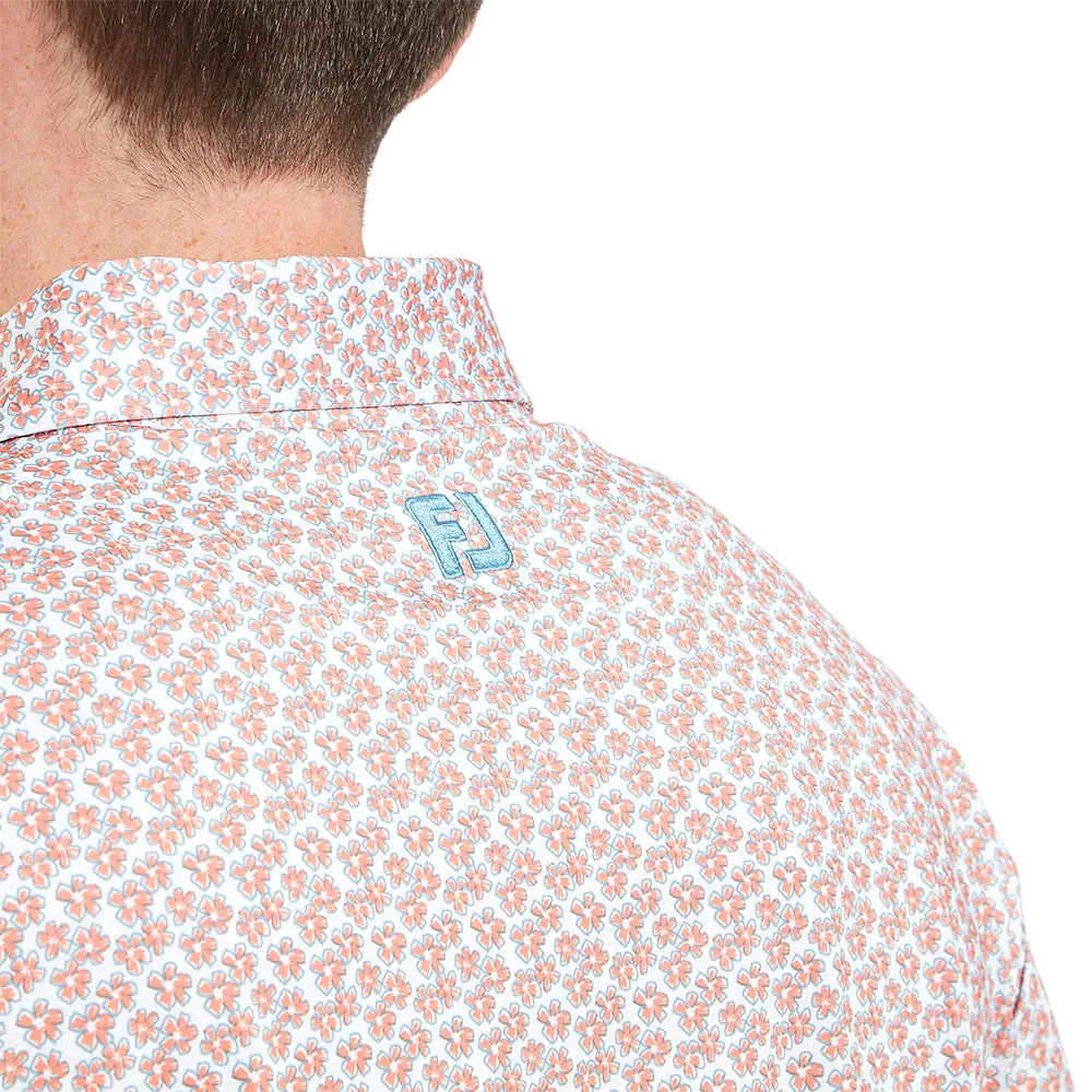 Walk Tall Footjoy Floral Sketch Print Lisle Polo Shirt - Orange/White