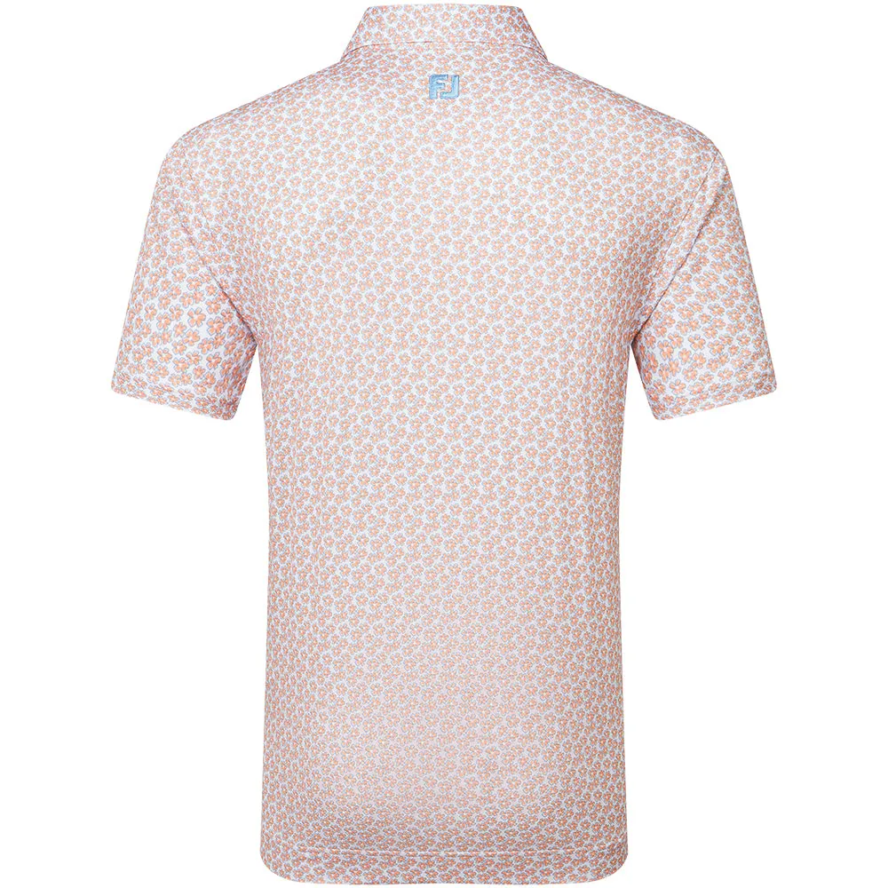 Lead with Style Define Your Own Way Footjoy Floral Sketch Print Lisle Polo Shirt - Orange/White