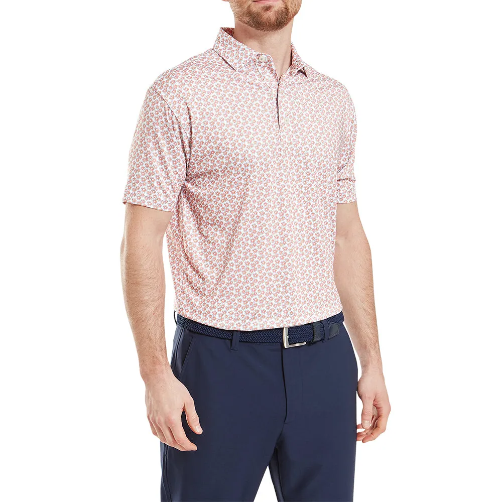 Confidence Starts Here Feel the Energy Footjoy Floral Sketch Print Lisle Polo Shirt - Orange/White