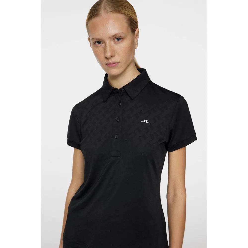 J.Lindeberg Women'S Alaya Jacquard Golf Polo Shirt - Black Walk with Purpose Step Into Strength