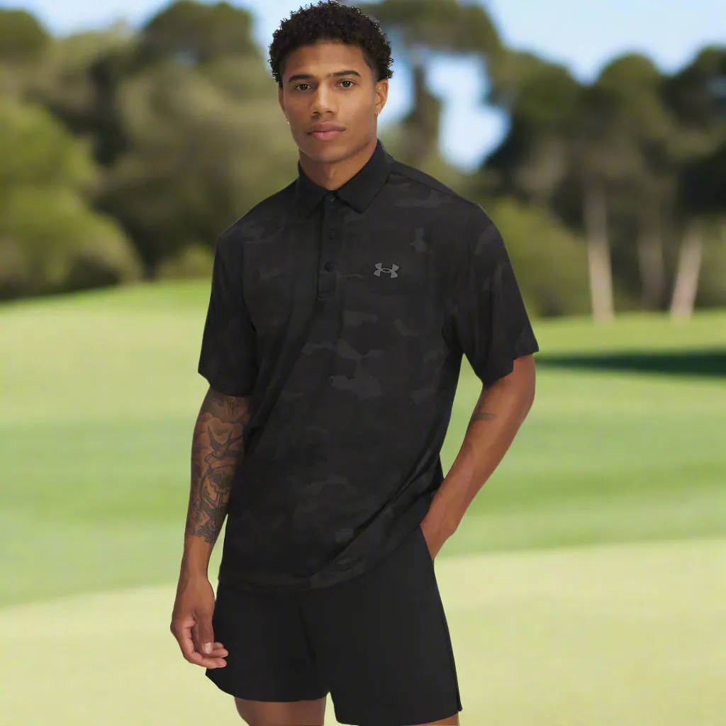 Under Armour Playoff 3.0 Printed Polo Shirt - Black/Castlerock Christmas Eve Sale