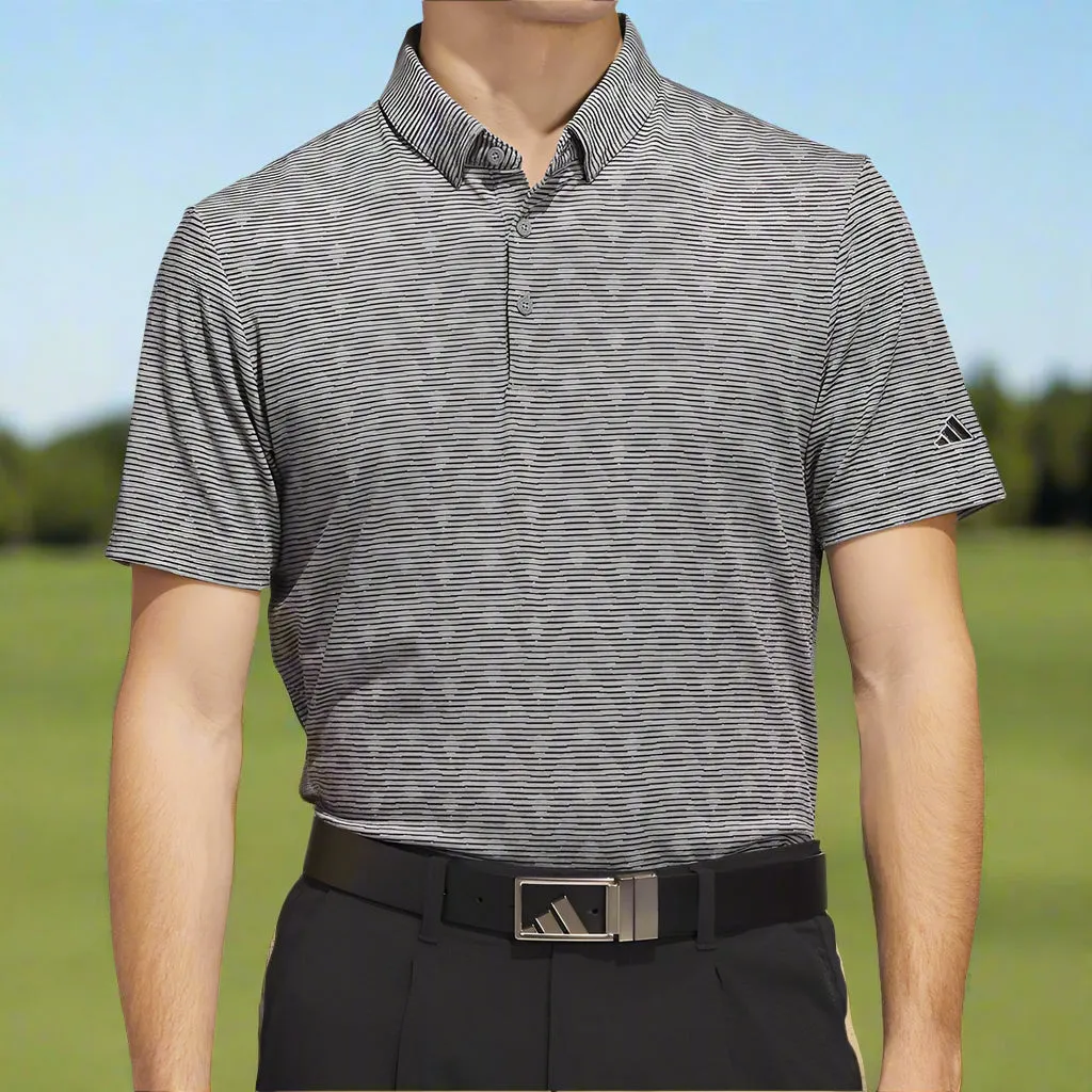 Adidas Go-To Printed Stripe Polo Shirt - Grey Three Mel/Black Redefine Classic