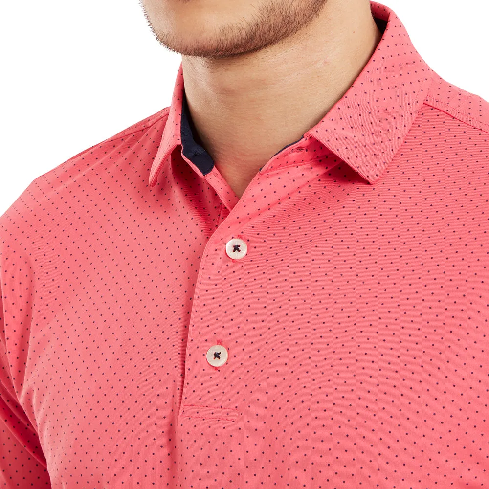 Built to Move You Footjoy Stretch Lisle Dot Print Polo Shirt - Coral Red/Navy