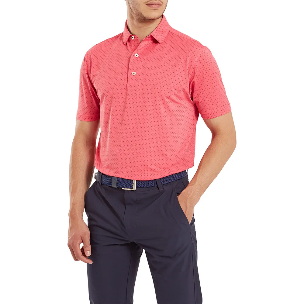 Footjoy Stretch Lisle Dot Print Polo Shirt - Coral Red/Navy Empower Your Journey New Year's Eve Sale