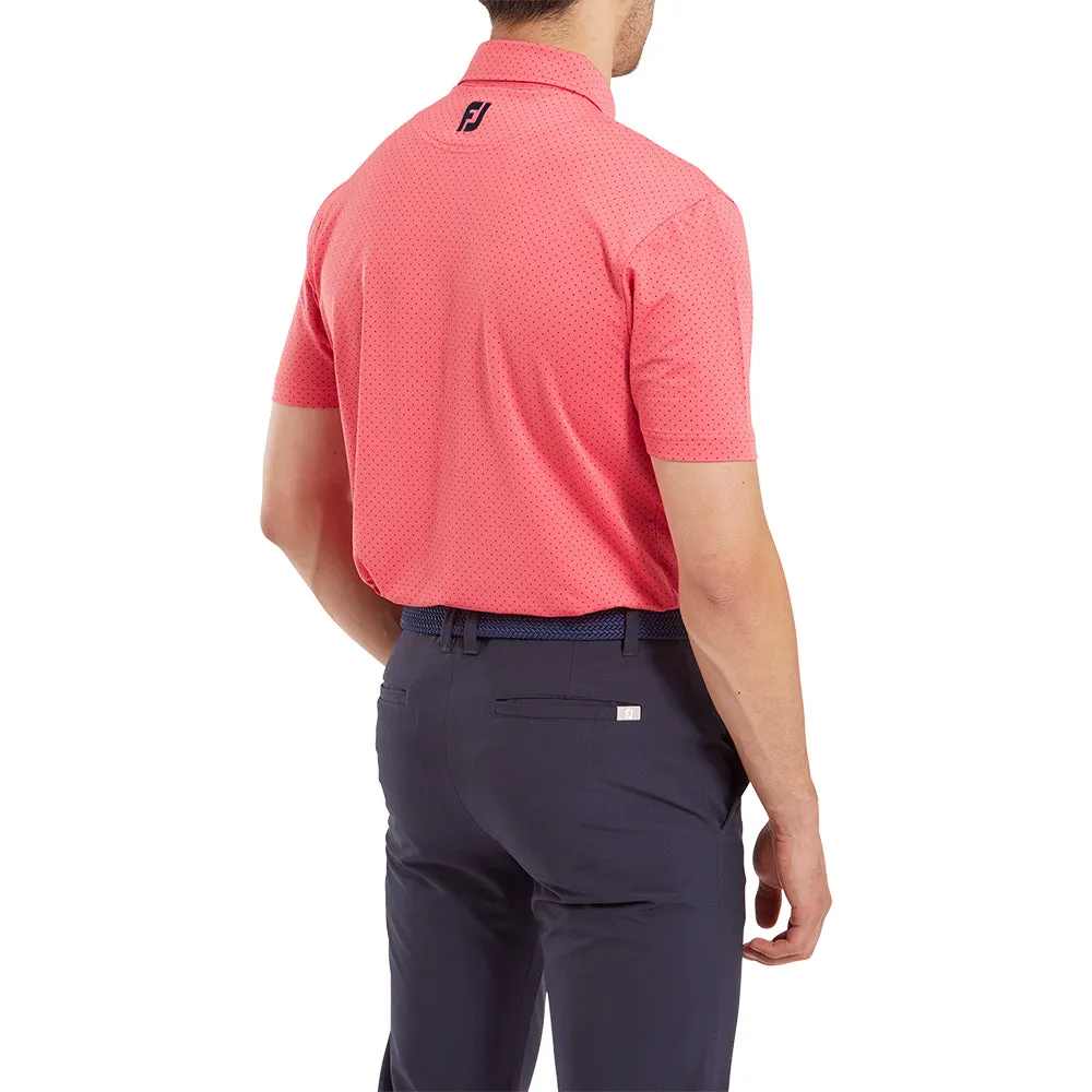 Footjoy Stretch Lisle Dot Print Polo Shirt - Coral Red/Navy Built to Move You Dare to Lead