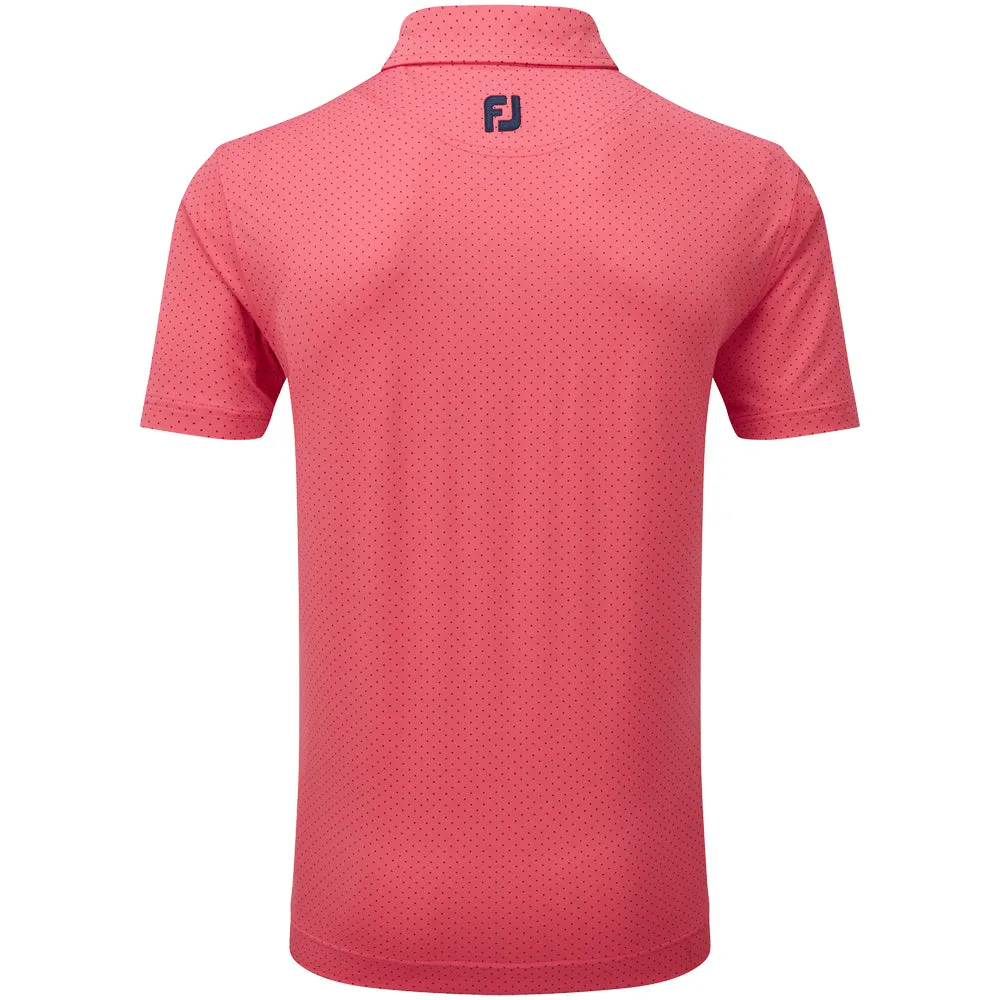 Footjoy Stretch Lisle Dot Print Polo Shirt - Coral Red/Navy Step Into Strength Black Friday Exclusive