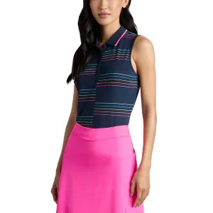 The Fast Lane Choice G/Fore Women'S Split Stripe Tech Pique Sleeveless Golf Polo Shirt - Twilight