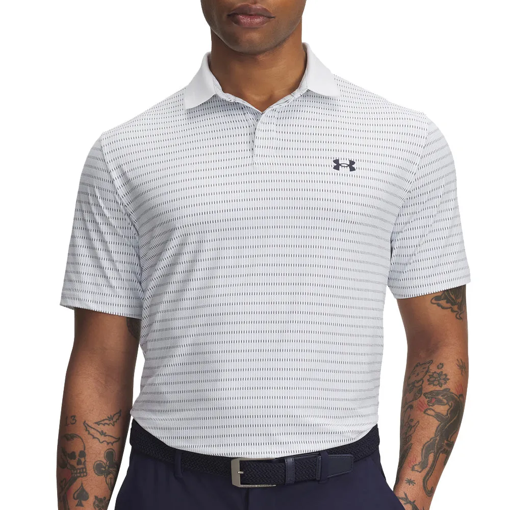 Under Armour Drive Chill Printed Polo Shirt - White/Blue Calm/Midnight Navy Performance Unleashed Move Like You Mean It
