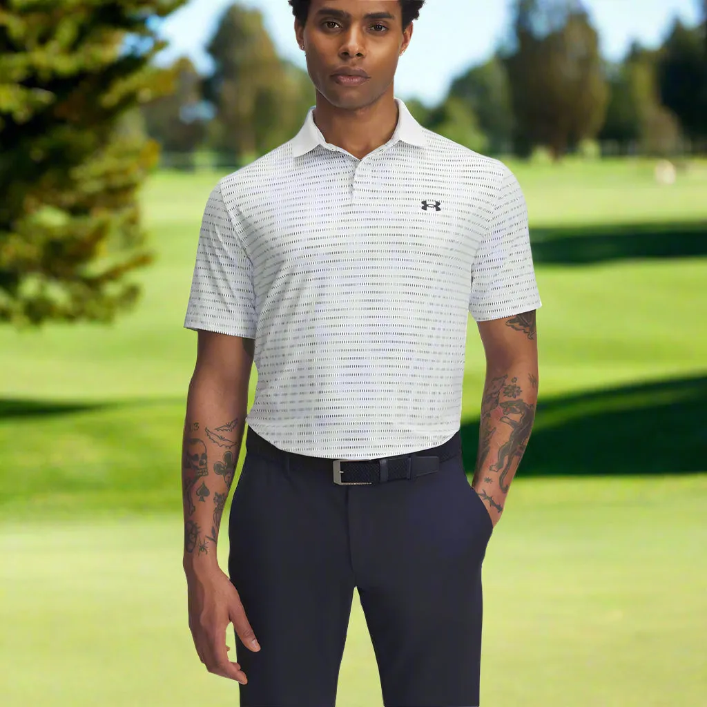 Built for the Bold Under Armour Drive Chill Printed Polo Shirt - White/Blue Calm/Midnight Navy
