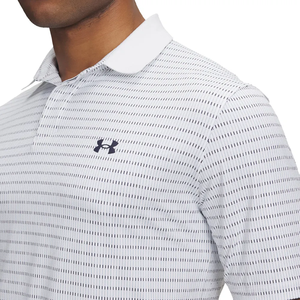 Under Armour Drive Chill Printed Polo Shirt - White/Blue Calm/Midnight Navy Valentine's Day Sale Chase What Moves You