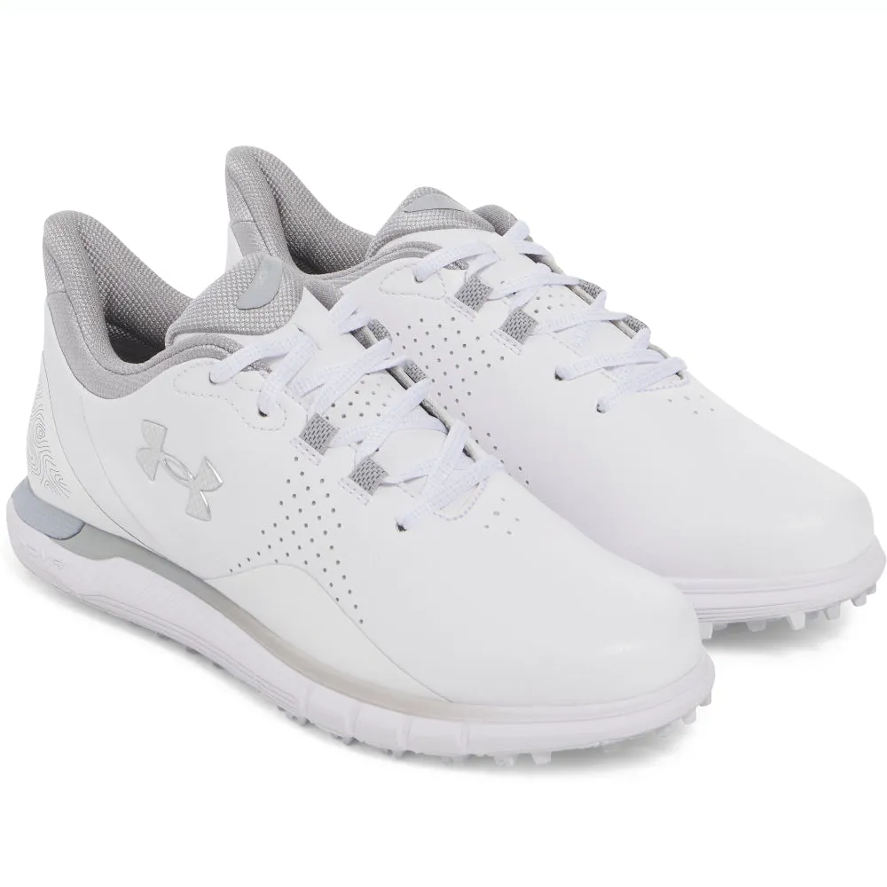 Under Armour Drive Fade Ladies Spikeless Waterproof Shoes - White/Distant Gray/Metallic Silver Black Friday Offer