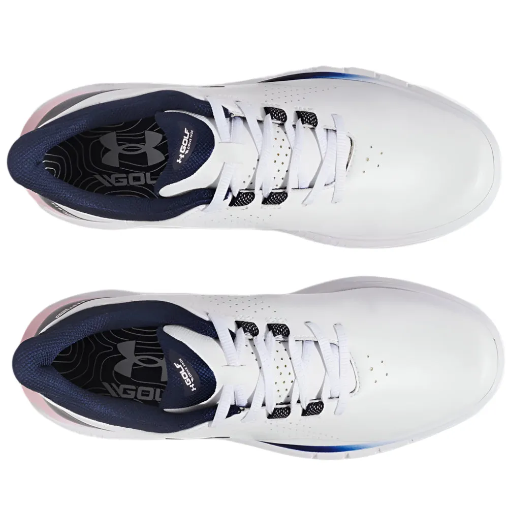 Independence Day Sale Unleash Your Power Under Armour Drive Fade Ladies Spikeless Waterproof Shoes - White/Prime Pink/Midnight Navy