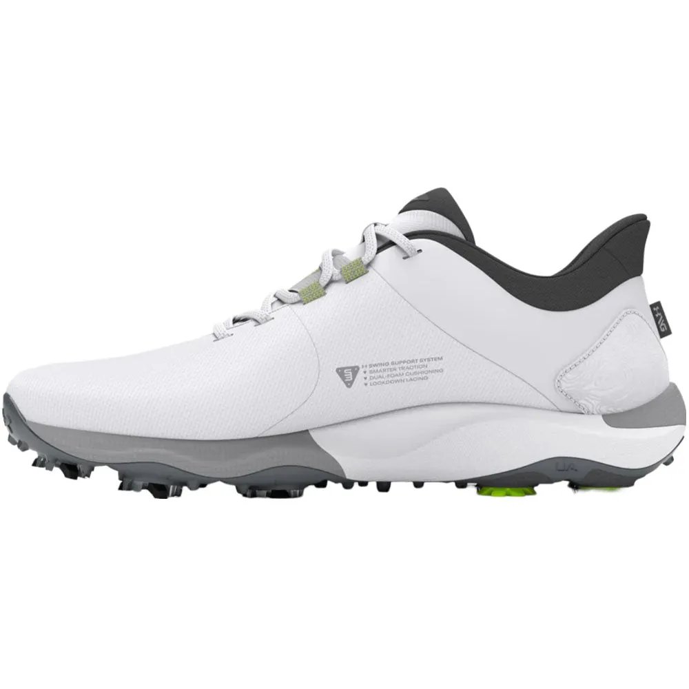 Dare to Lead Under Armour Drive Pro Spiked Waterproof Shoes - White/White/Metallic Gun M