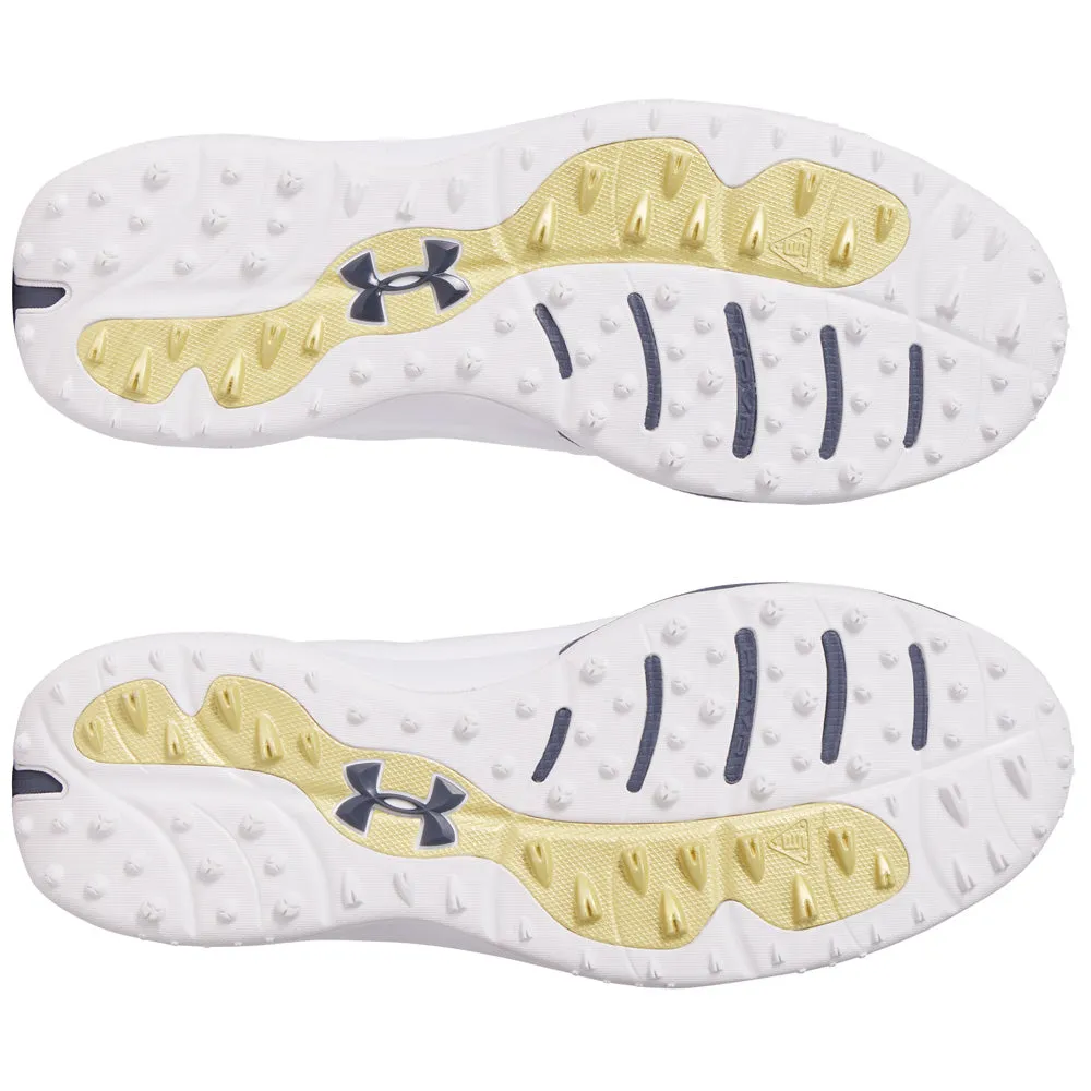 Mother's Day Sale Own the Moment Under Armour Drive Pro Spikeless Waterproof Shoes - White/Metallic Gold/Downpour Grey