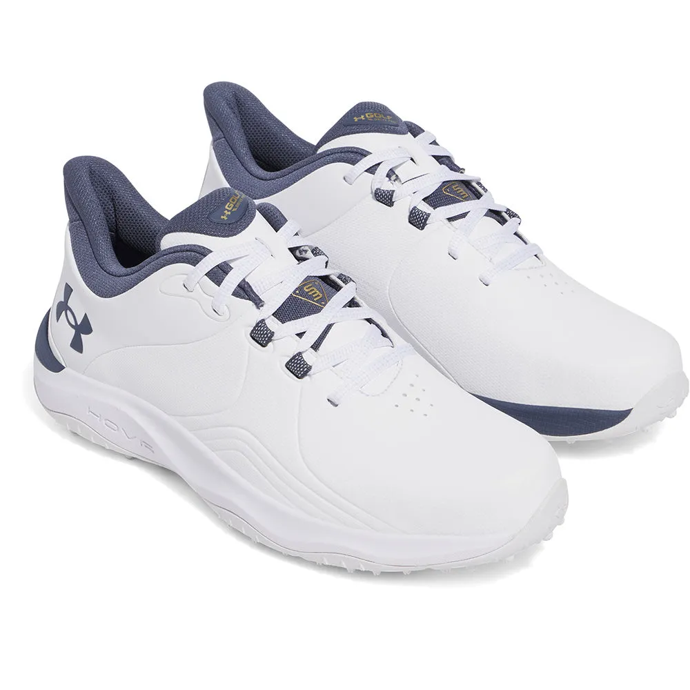 Feel the Energy Exclusive Deal Under Armour Drive Pro Spikeless Waterproof Shoes - White/Metallic Gold/Downpour Grey