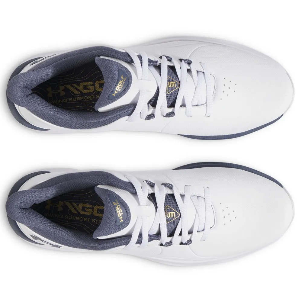 Under Armour Drive Pro Spikeless Waterproof Shoes - White/Metallic Gold/Downpour Grey Stay in Motion