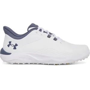 Loud Looks, Smooth Moves Under Armour Drive Pro Spikeless Waterproof Shoes - White/Metallic Gold/Downpour Grey
