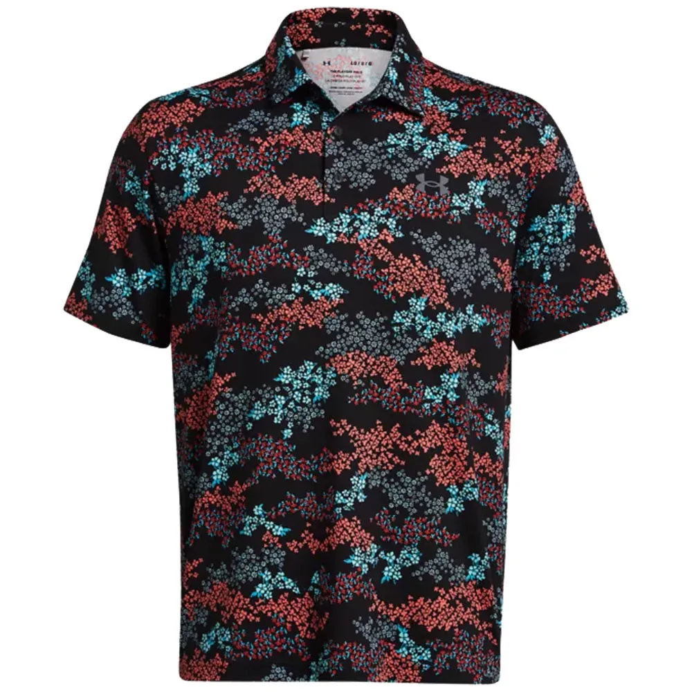 Under Armour Playoff 3.0 Printed Polo Shirt - Black/Hydro Teal/Castlerock Easter Sale
