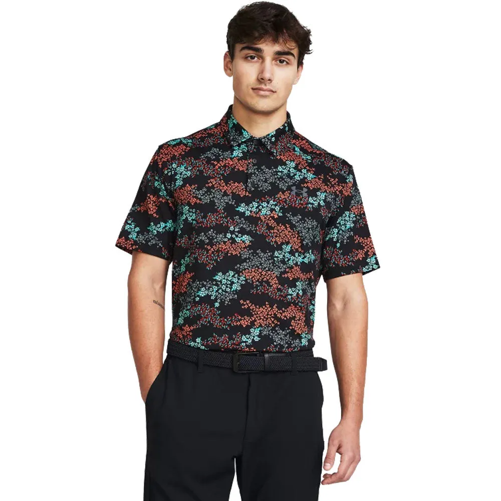 Under Armour Playoff 3.0 Printed Polo Shirt - Black/Hydro Teal/Castlerock All Eyes on You