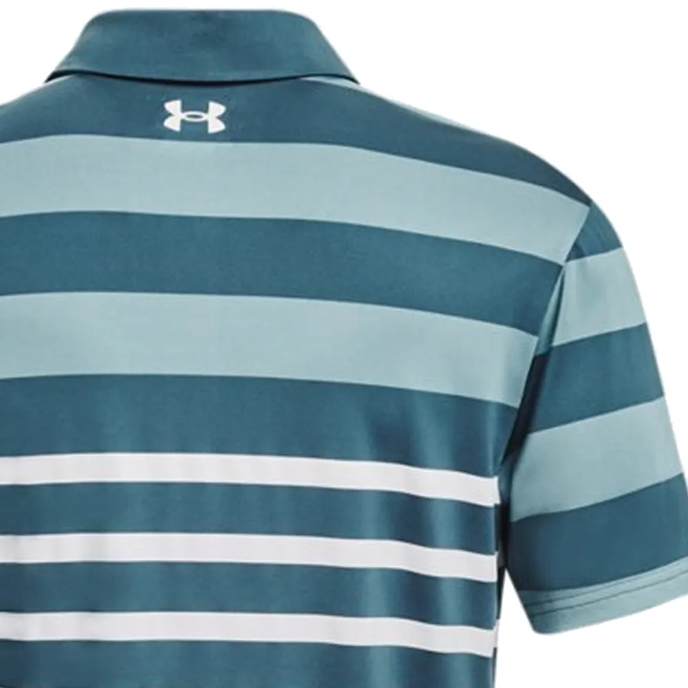 Built to Perform Lead with Style Under Armour Playoff 3.0 Rugby Yd Stripe Polo Shirt - Static Blue/Still Water/White