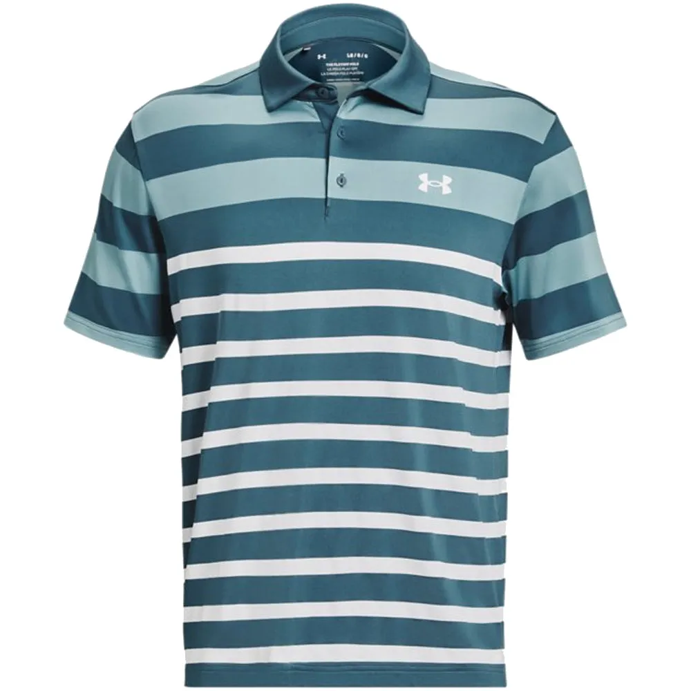 Thanksgiving Day Sale Under Armour Playoff 3.0 Rugby Yd Stripe Polo Shirt - Static Blue/Still Water/White