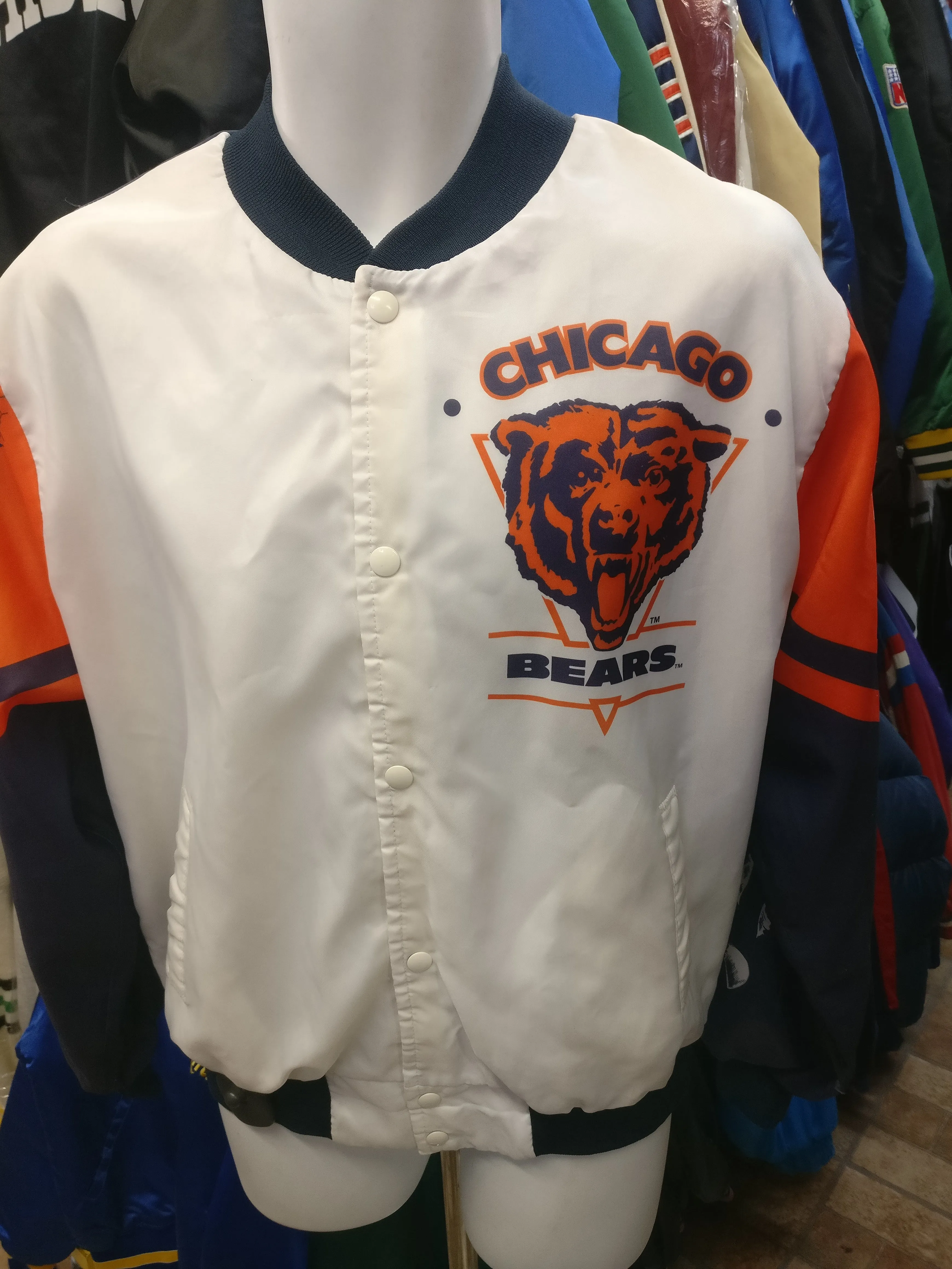 Vintage 80s CHICAGO BEARS NFL Chalk Line Fanimation Polyester Jacket L